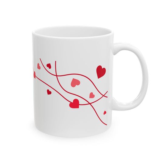 Red Heart Vine Pattern Ceramic Mug for Coffee and Tea