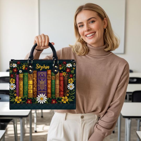 Personalized Leather Handbag for Book Lovers with Custom Name