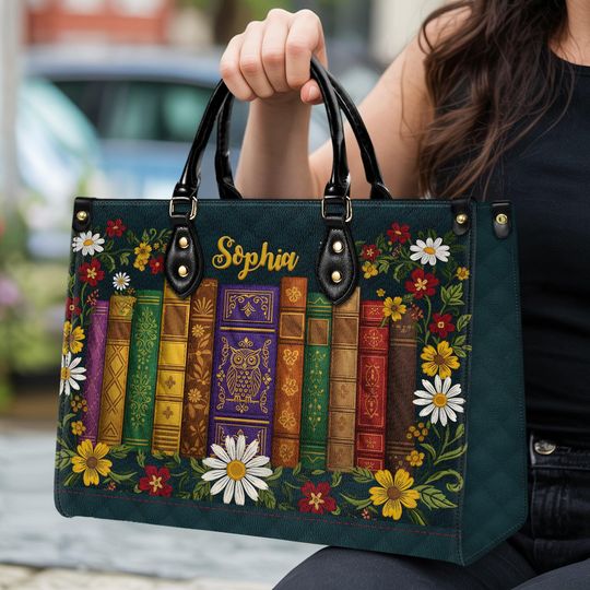Personalized Leather Handbag for Book Lovers with Custom Name