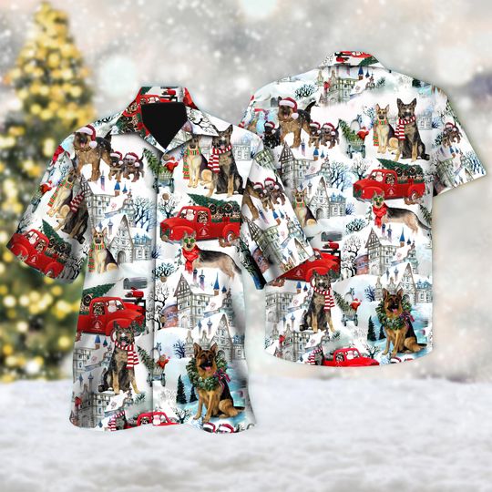 German Shepherd Christmas Hawaiian Shirt, Santa German Shepherd Hawaiian Shirt, Dog Xmas Party Gift, Christmas Holiday Family Shirt