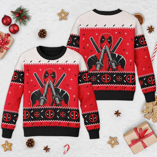 Deadpool Ugly Christmas Sweater, Deadpool Superhero Ugly Christmas Sweater, Xmas Sweatshirt