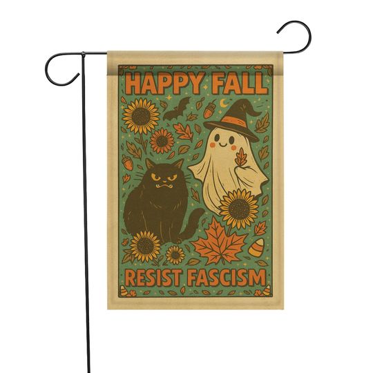 Anti-Trump Garden Flag: Resist Fascism Ghost Cat Halloween Decor