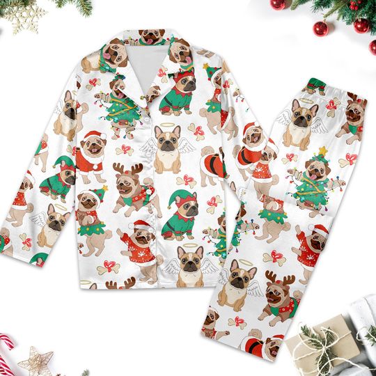 French Bulldog Christmas Pajamas Set, French Bulldog Matching Pajamas Set, French Bulldog Xmas Holiday Party Gift, Dog Lovers Pyjamas Set