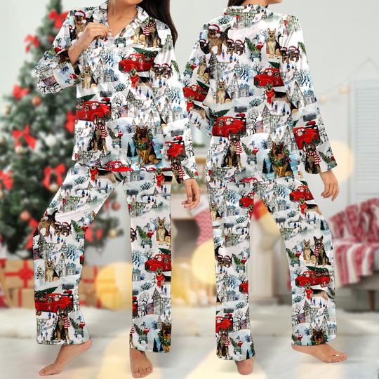 German Shepherd Christmas Pajamas, Santa German Shepherd Pajama Set, Dog Xmas Party Pyjamas