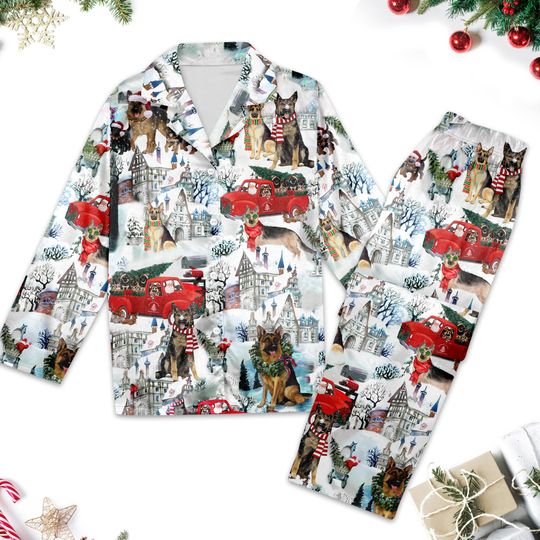 German Shepherd Christmas Pajamas, Santa German Shepherd Pajama Set, Dog Xmas Party Pyjamas