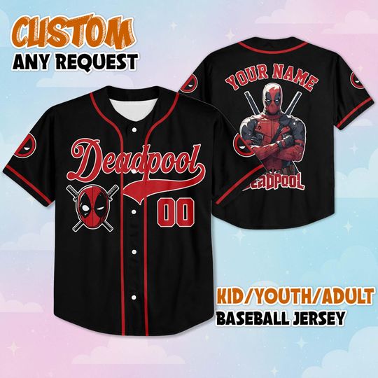 Custom Deadpool Baseball Jersey, Personalized Disney Superhero Deadpool Jersey Shirt