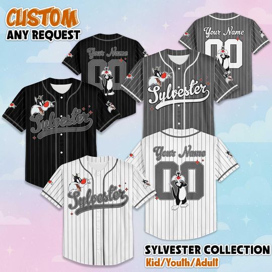 Personalized Sylvester Cat Baseball Jersey, Custom Looney Tunes Fan Gift