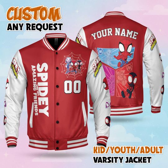 Custom Spidey And His Amazing Friends Varsity Jacket, Spider Verse Varsity Jacket Team