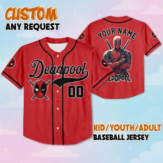Custom Deadpool Baseball Jersey, Personalized Disney Superhero Deadpool Jersey Shirt