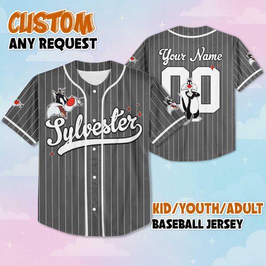 Personalized Sylvester Cat Baseball Jersey, Custom Looney Tunes Fan Gift