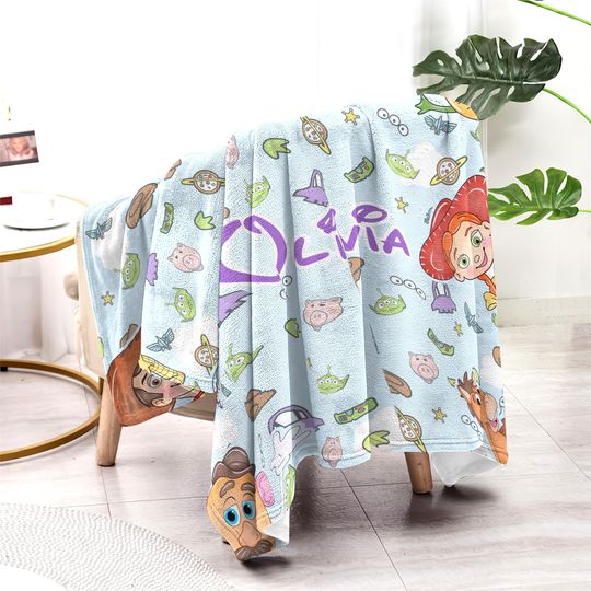 Personalized Toy Story Blanket, Custom Name Woody Buzz Lightyear Jessie Toy Story Blanket