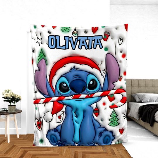 Personalized Stitch Christma Blanket, Lilo Stitch Blanket, Stitch Birthday Gifts, Angel Stitch Christmas Gifts
