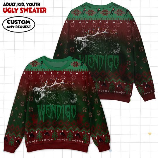 Wendigo Ugly Christmas Sweater, Creepy Forest Monster Ugly Xmas Sweater, Horror Mythology Holiday Jumper for Fans