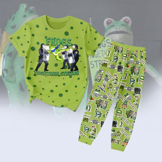 Portland Frog Resist Protest Pajamas Set, Anti-ICE T-Shirt and Pants, Deportation Resistance Gift