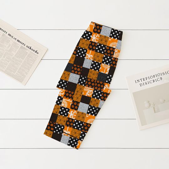 Plaid Patchwork Halloween Pajama Set, Black and Orange Sleepwear