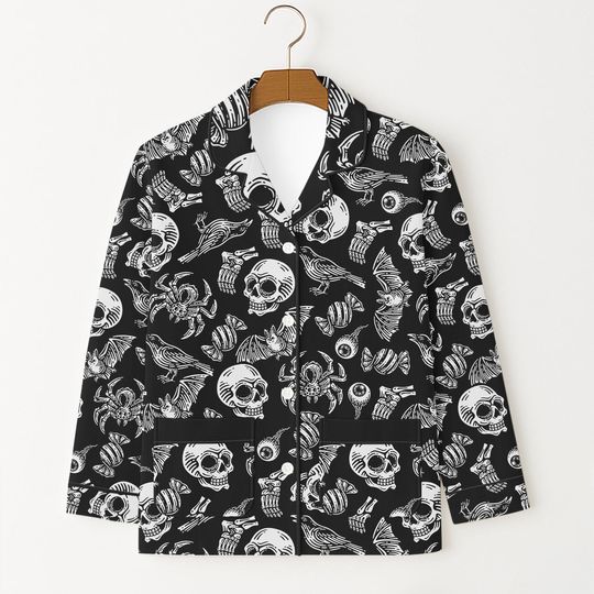 Halloween Skull and Spider Pajama Set for Adults
