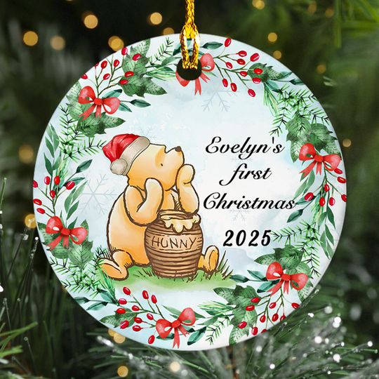 Personalized Pooh Christmas Ornament, Funny Bear Customized 2025 Christmas Tree Decor