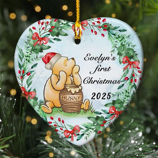 Personalized Pooh Christmas Ornament, Funny Bear Customized 2025 Christmas Tree Decor