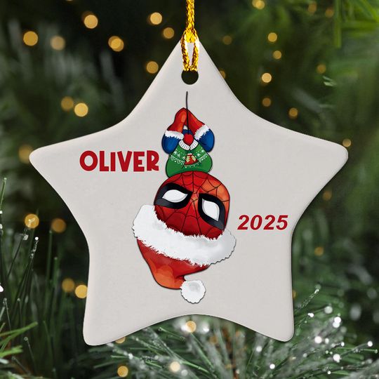 Personalized Santa Claus Spiderman Christmas Ornament, Superhero Xmas Tree Decor