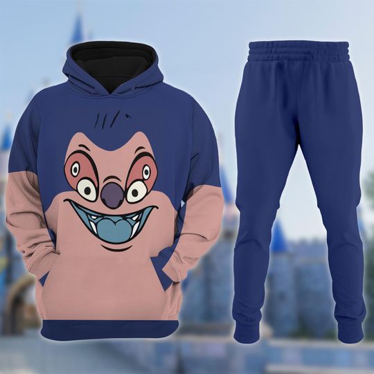 Personalize Lilo And Stitch Hoodie & Joggers Set, Jumba Jookiba Cosplay Costume Hoodie, Cartoon Character Halloween All Over Print Clothing