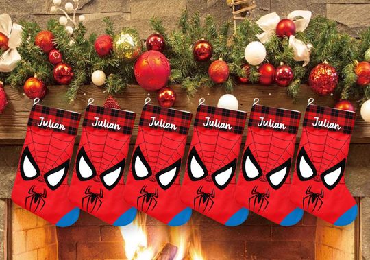 Custom Spiderman Xmas Stocking, Spiderman Movie Christmas Stockings, Superhero Christmas Socks Home Decoration, Custom Name Stockings