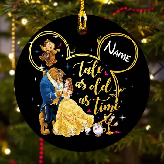 Personalized Beauty and the Beast Ornament, Belle Princess Christmas Ornament Hanging, Cartoon Christmas Tree Decor Gift