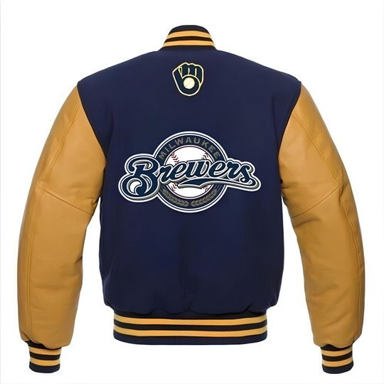 Milwaukee Brewers Navy Blue Body Gold Sleeves Jacket Team Varsity Jackets