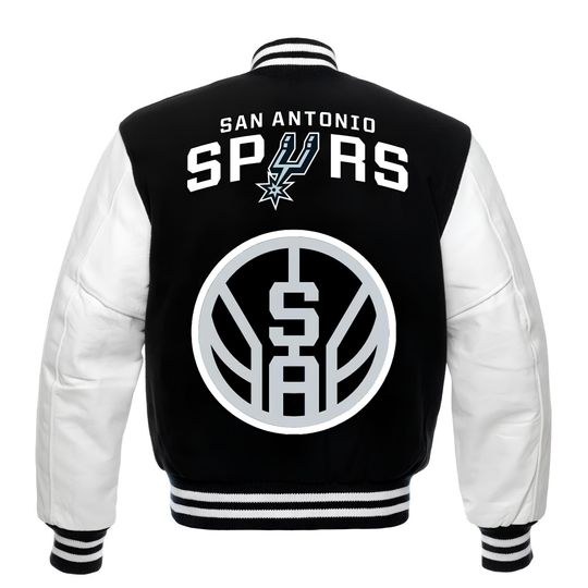 San Antonio Spurs Varsity Jacket: Black Fleece & White Sleeves