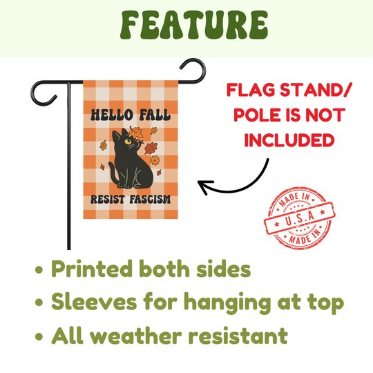 Black Cat with Falling Leaves Garden Flag