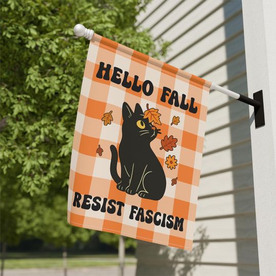 Black Cat with Falling Leaves Garden Flag