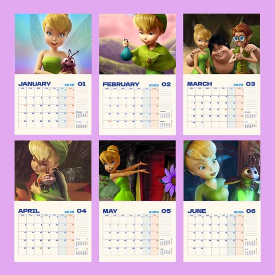 Tinkerbell Disney Wall Calendar 2026, Fairy Monthly Planner, Peter Pan Movie
