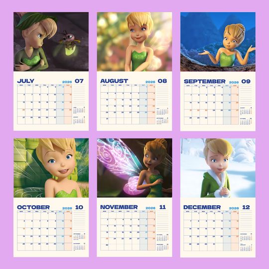 Tinkerbell Disney Wall Calendar 2026, Fairy Monthly Planner, Peter Pan Movie