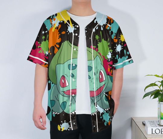 Bulbasaur Baseball Jersey – Funny Anime Shirt with Color Splash Graphic Gift
