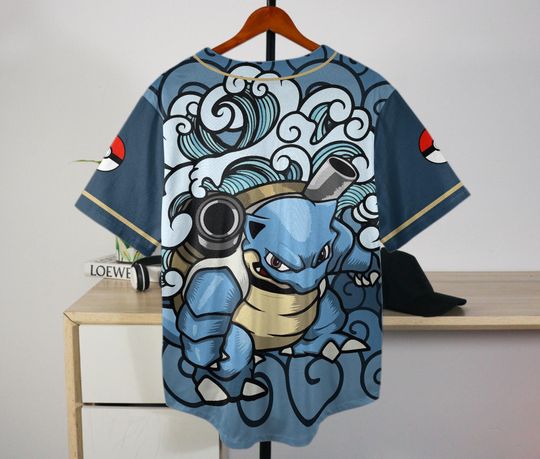 Blastoise Baseball Jersey | Cool Anime | Button-Up | Birthday Gift