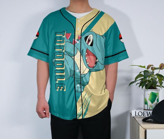 Chompy Baseball Jersey, Funny Shirt, Cute Chompy Button Up Summer Shirt, Anime Baseball Shirt Gift