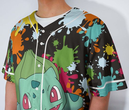 Bulbasaur Baseball Jersey – Funny Anime Shirt with Color Splash Graphic Gift