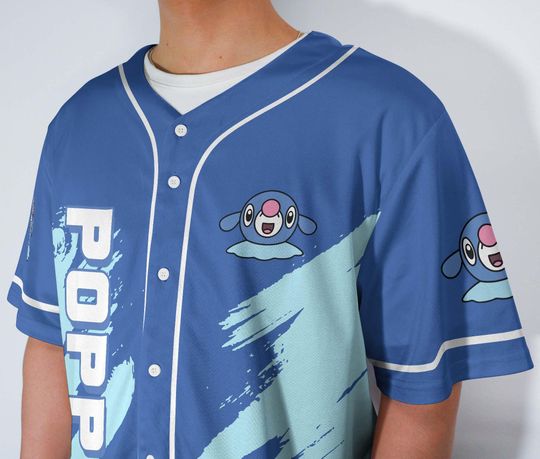 Popplio Baseball Jersey Cute Blue Anime Unisex Button-Up Funny Gift