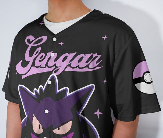 Gengar Baseball Jersey Cute Unisex Button-Up Anime Funny Gift