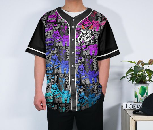 Gengar Baseball Jersey Graffiti Comic Graphic Button-Up Shirt