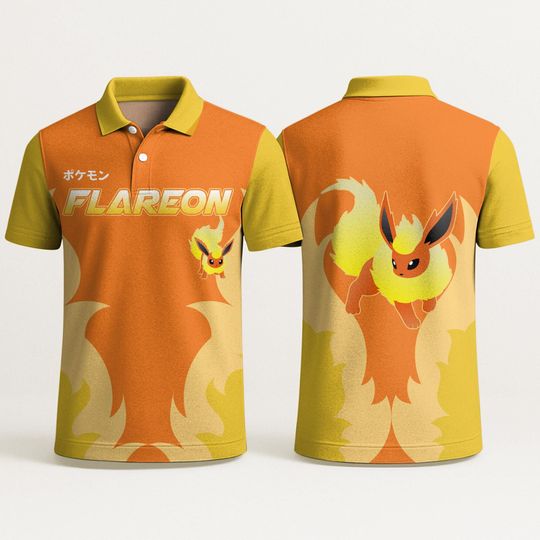 Flareon Polo Shirt - Eevee Evolution, Kawaii Fire Design
