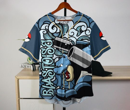 Blastoise Baseball Jersey | Cool Anime | Button-Up | Birthday Gift