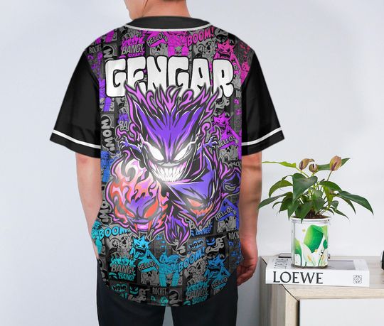 Gengar Baseball Jersey Graffiti Comic Graphic Button-Up Shirt