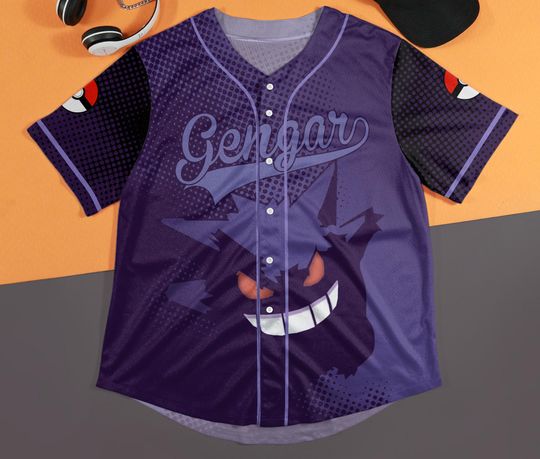 Gengar Baseball Jersey Cute Anime Button-Up Funny 3D Gift for Fans