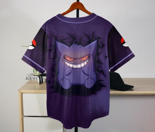 Gengar Baseball Jersey Cute Anime Button-Up Funny 3D Gift for Fans