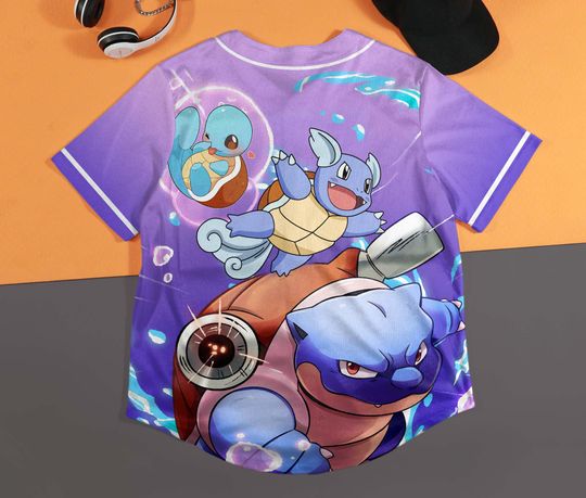 Blastoise Baseball Jersey – Squirtle-Inspired Unisex Button-Up, Water-Type Anime Beach Gift