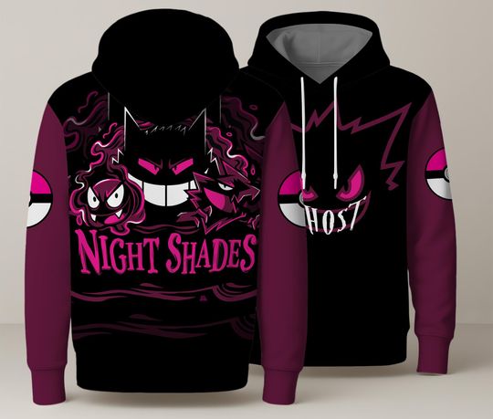 Gengar Hoodie, Night Shades Ghost Hoodie, Anime Graphic Sweatshirt, Cute Gengar Pullover