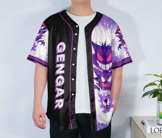 Gengar Baseball Jersey – Cute Button-Up Shirt Gift for Fans