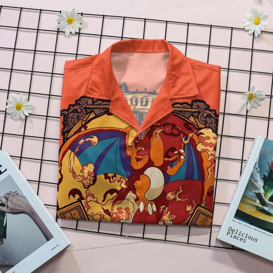 Charizard Hawaiian Shirt and Shorts Set, Fire Style Summer Outfit, Charmander Summer Clothing