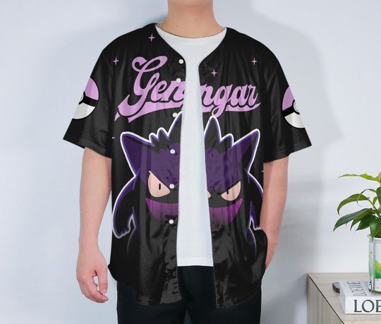 Gengar Baseball Jersey Cute Unisex Button-Up Anime Funny Gift