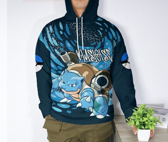 Blastoise Hoodie, Water Type Graphic Sweatshirt, Kawaii Pullover